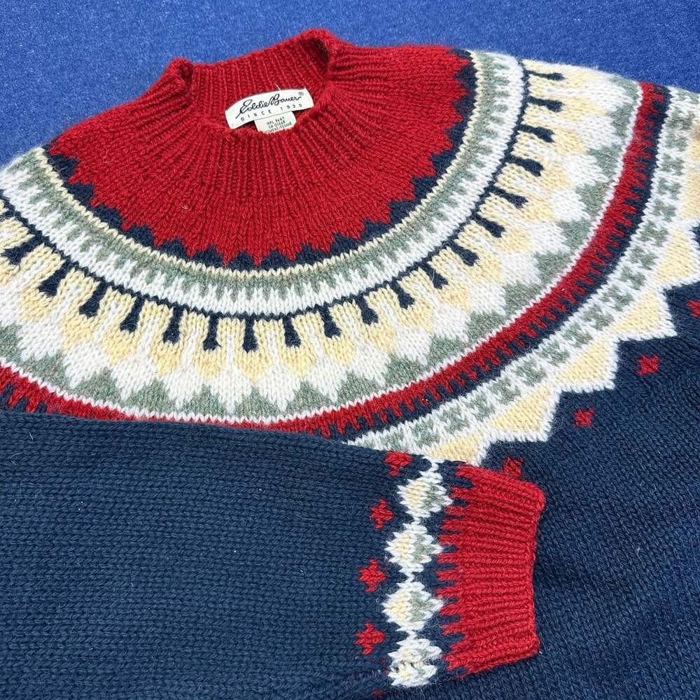 Vintage Eddie Bauer 100% Wool Fair Isle Nordic Crewneck Sweater Women's XS